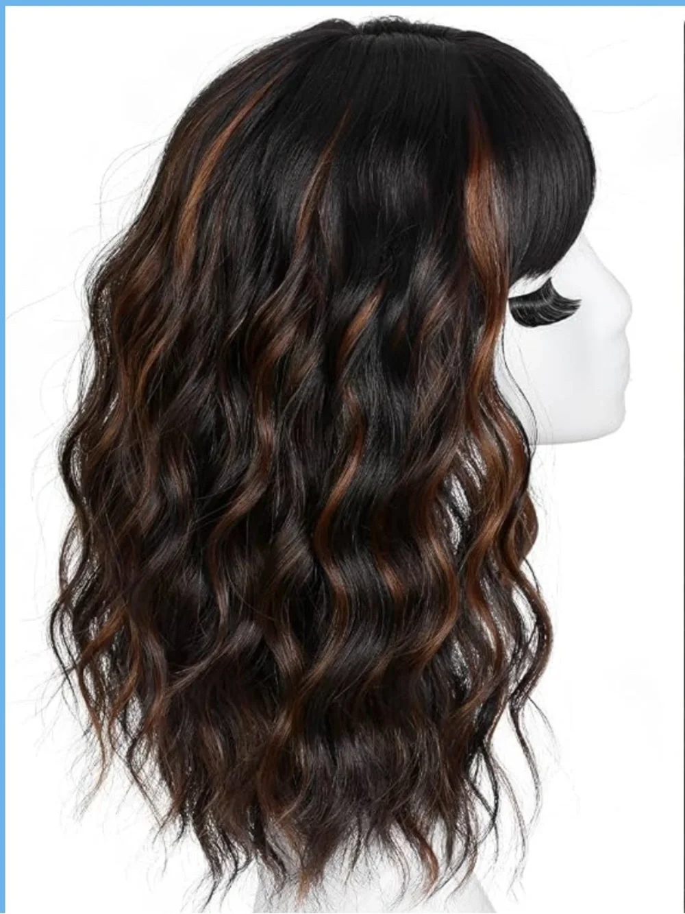 Wavy Wig in Dark Brown with Caramel Highlights